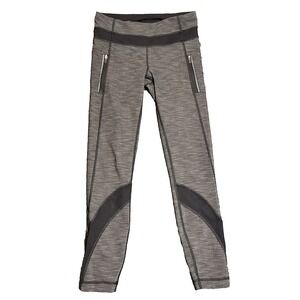 Lululemon Run Inspire Leggings Womens 4 Heather Gray Black Mesh Cropped Yoga Gym